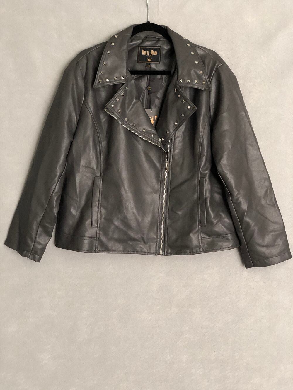 White Mark Studded Jacket Faux Leather Grey Women's 2X NEW